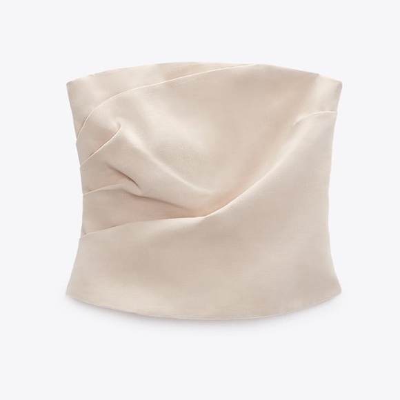 ZARA STRAPLESS DRAPED TOP SIZE M CREAM 3067/007 NWT - Picture 2 of 4